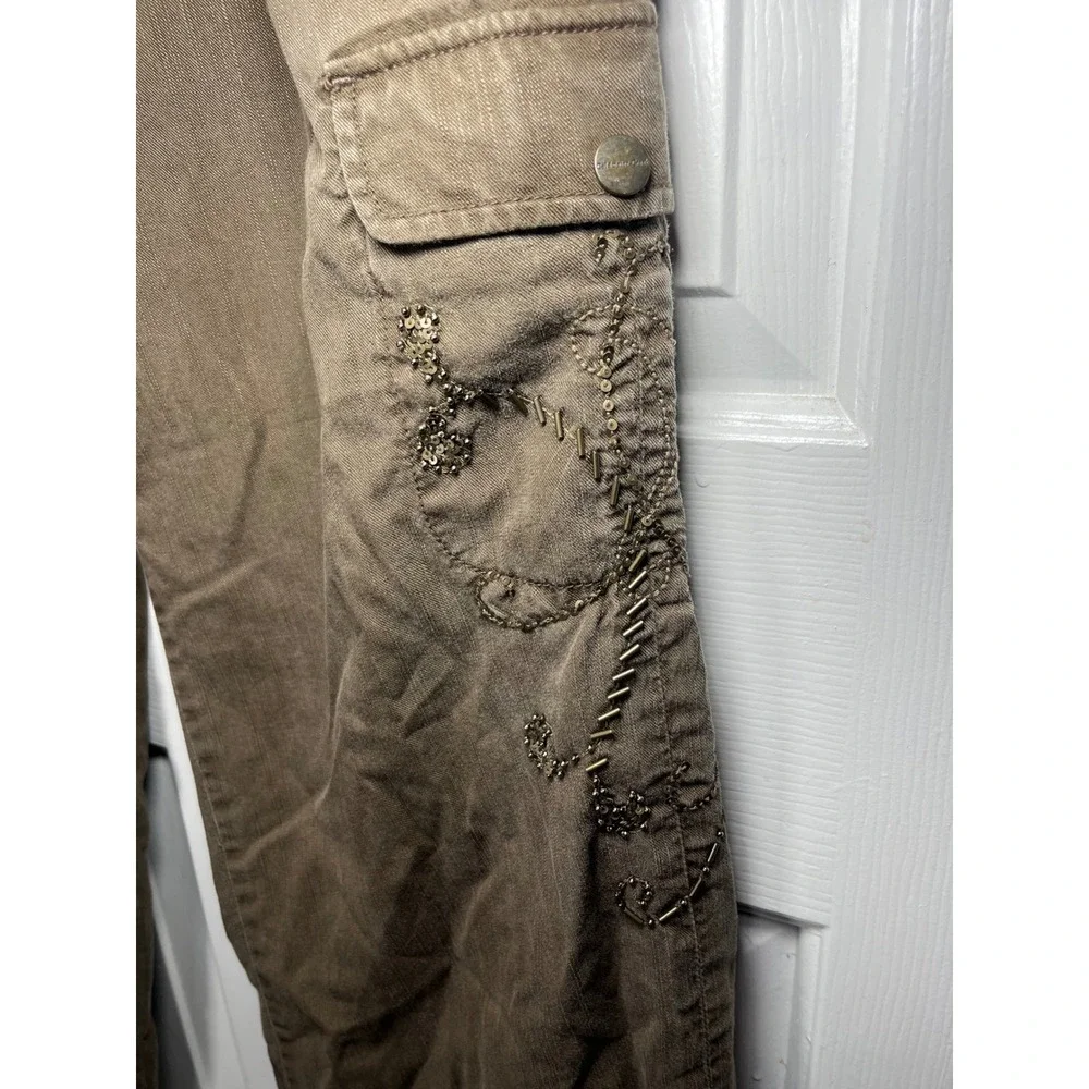 Coldwater Creek Cargo Pants P10 Brown Tencel Blend Embroidered Utility Boho